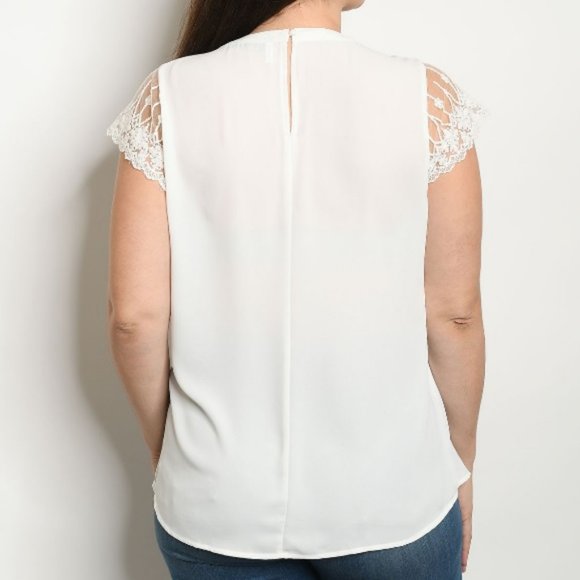 Pleat Round Neck Frill Lace Detail Chiffon Blouse - Picture 4 of 9